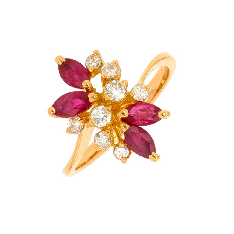 Bague vintage rubis 0.96 carat et diamants 0.30 carat or jaune 3.61g Comme neuf -  reconditionné disponible sur Gemme Les Bijoux